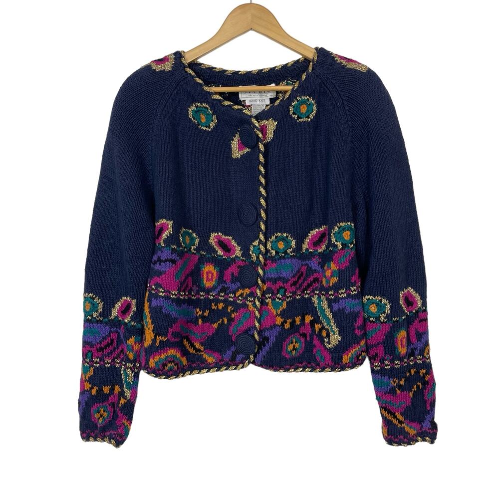 Vintage 90s Sweater Cardigan Women Medium Whimsical Coquette Art To Wear Fairy